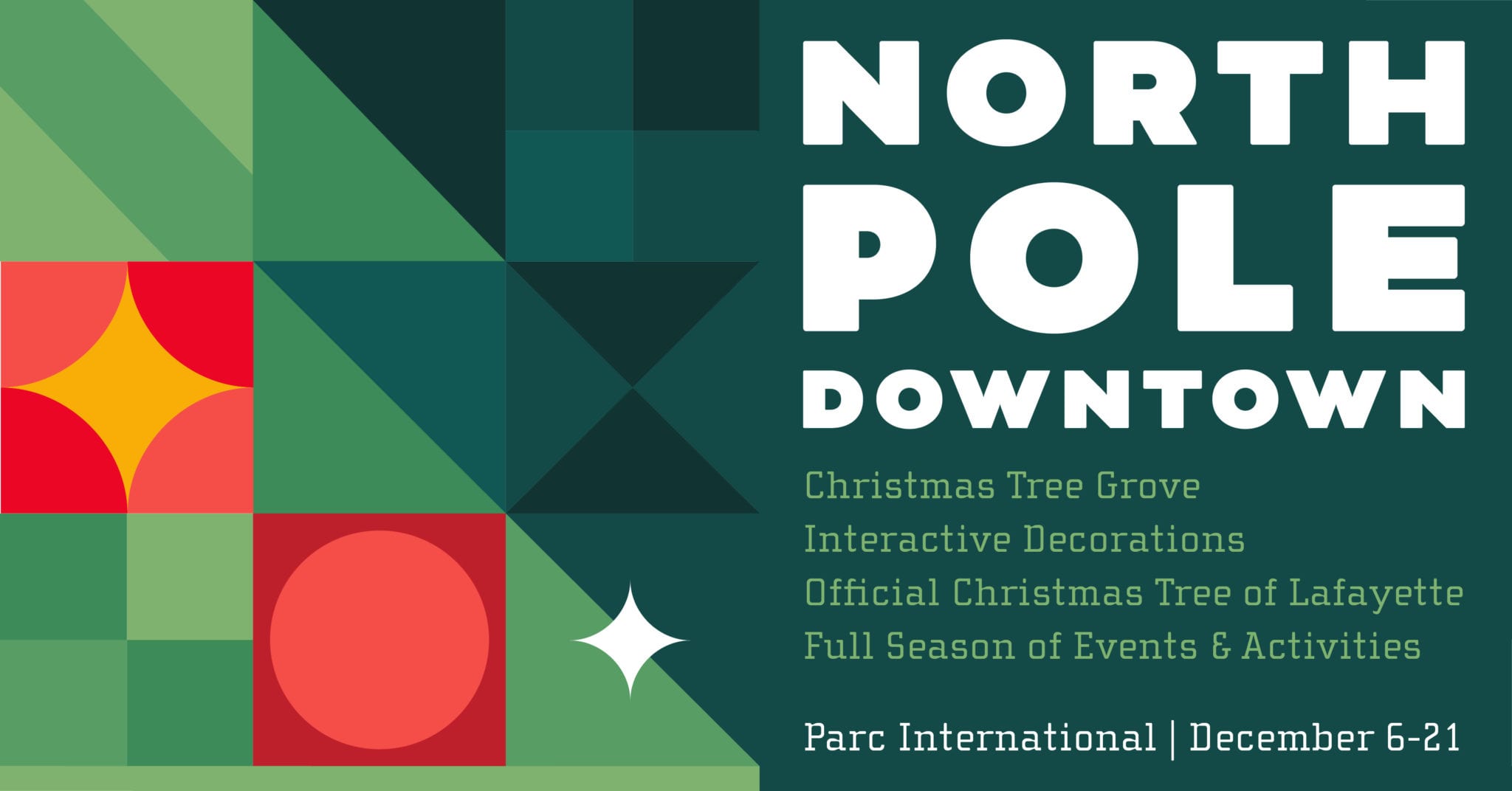 christmas tree graphic with "North Pole Downtown" title