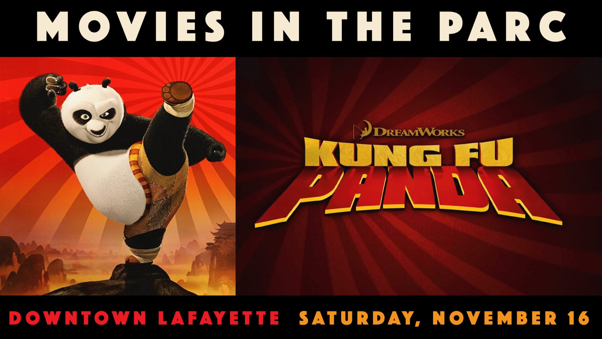kung Fu Panda at Movies in the parc. Saturday, October 16.